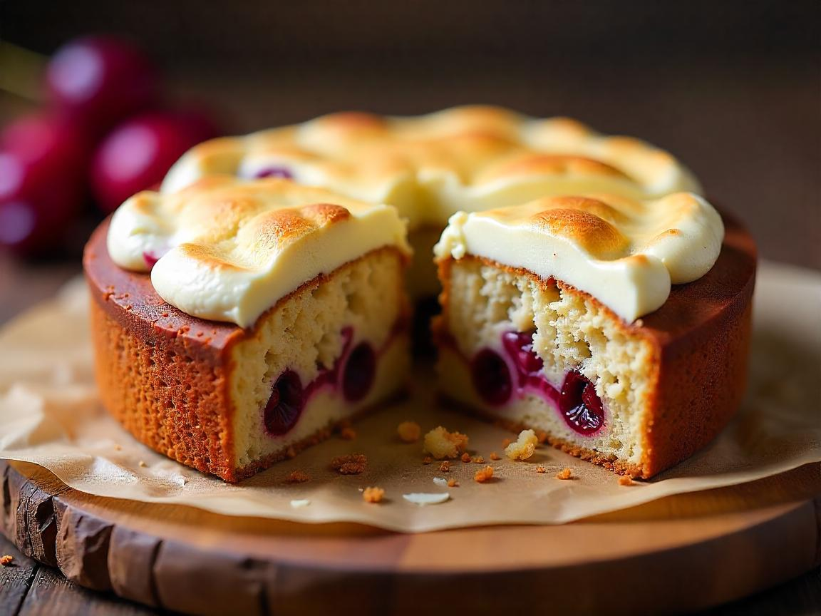 Пирог с черёмухой и сметанной заливкой